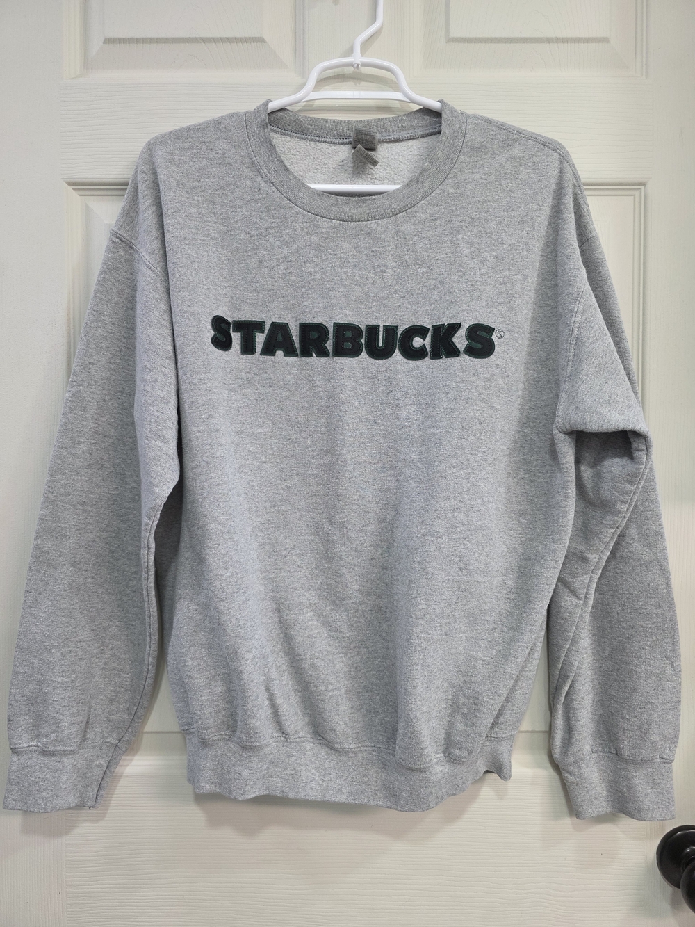 Gildan Gray Crewneck Sweatshirt with Dark Green Starbucks Logo
